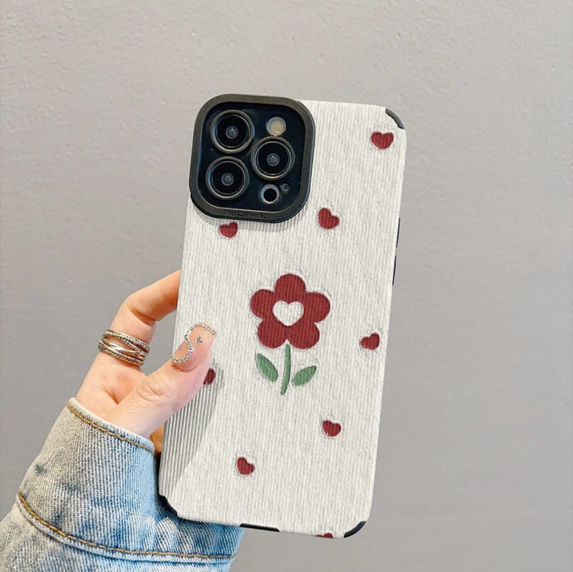Leather Grain Oil Painting Love Flower Case