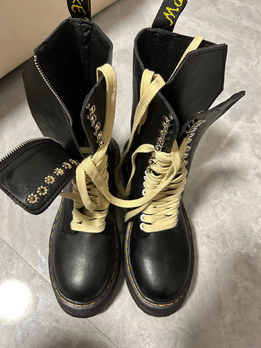 Leather biker boots