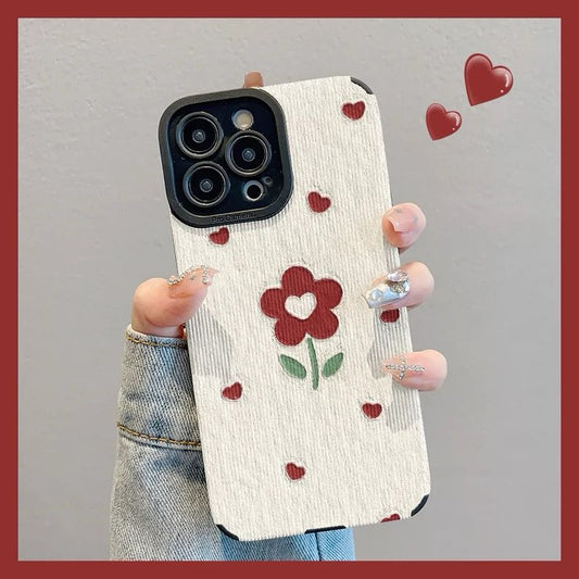 Leather Grain Oil Painting Love Flower Case