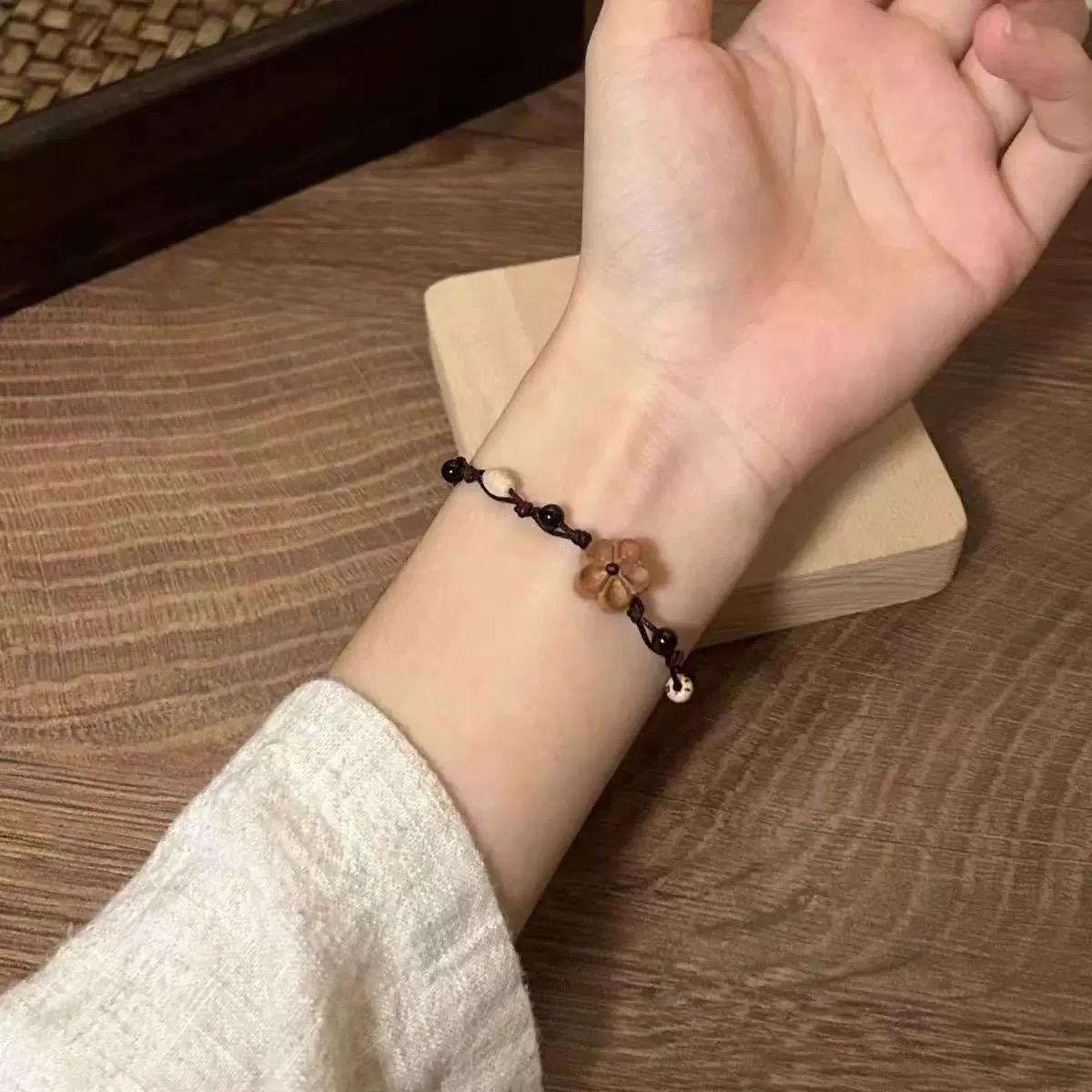 Wood Carving Zen Small Peach Blossom Bracelet