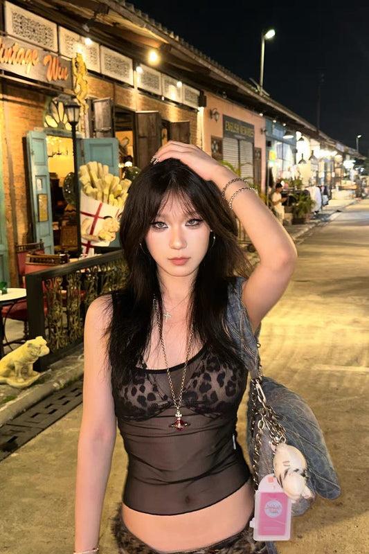 Cheetah Y2K Lace tank top