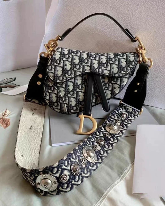 Christian Dior Blue Oblique Canvas Mini Dior Saddle Bag