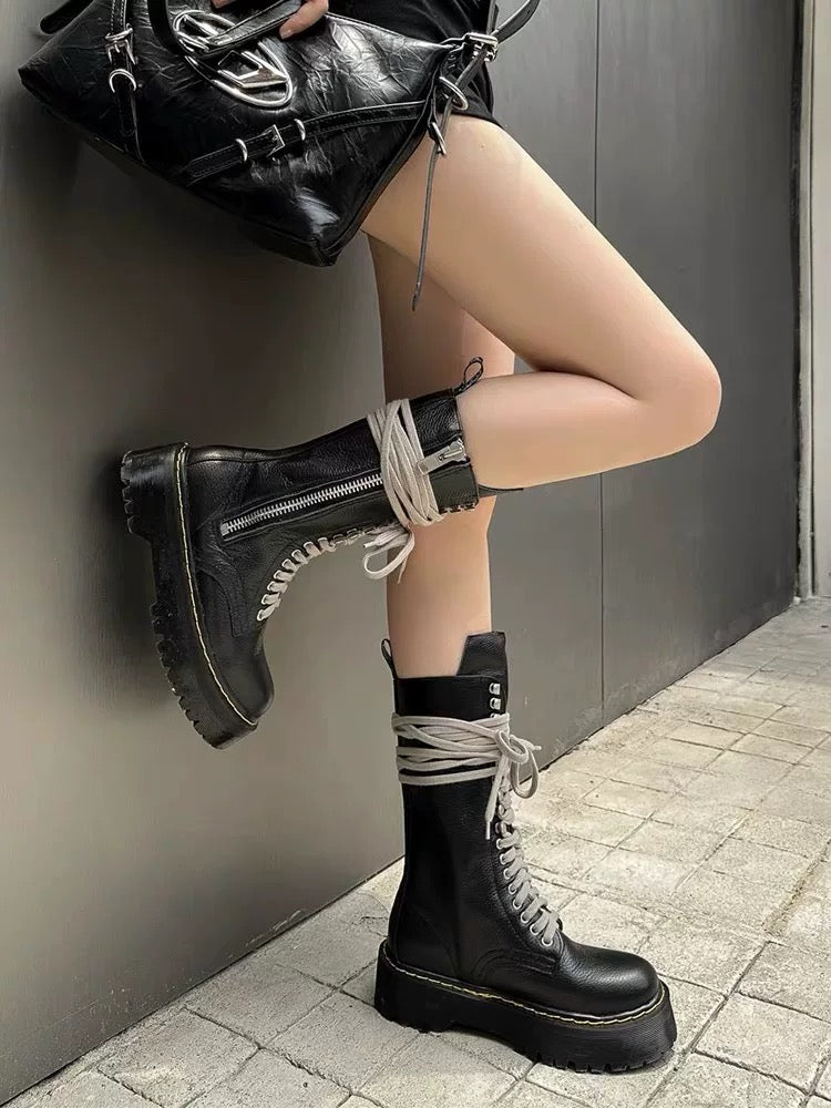 Leather biker boots