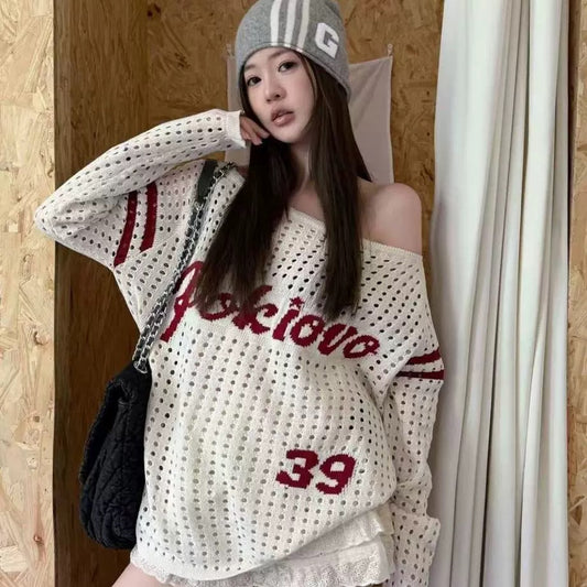 Vintage Off-Shoulder knit Oversized Top