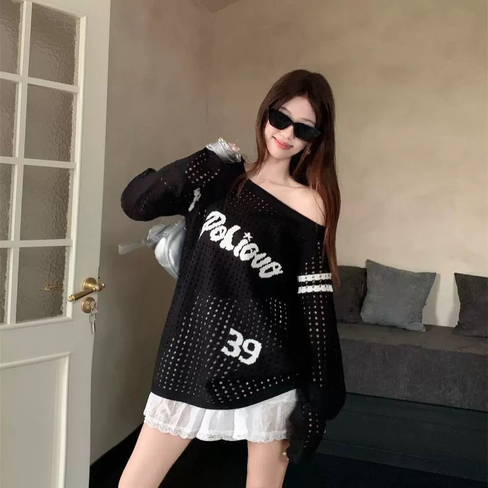 Vintage Off-Shoulder knit Oversized Top
