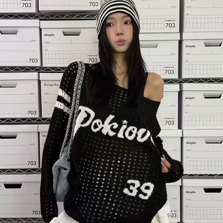 Vintage Off-Shoulder knit Oversized Top