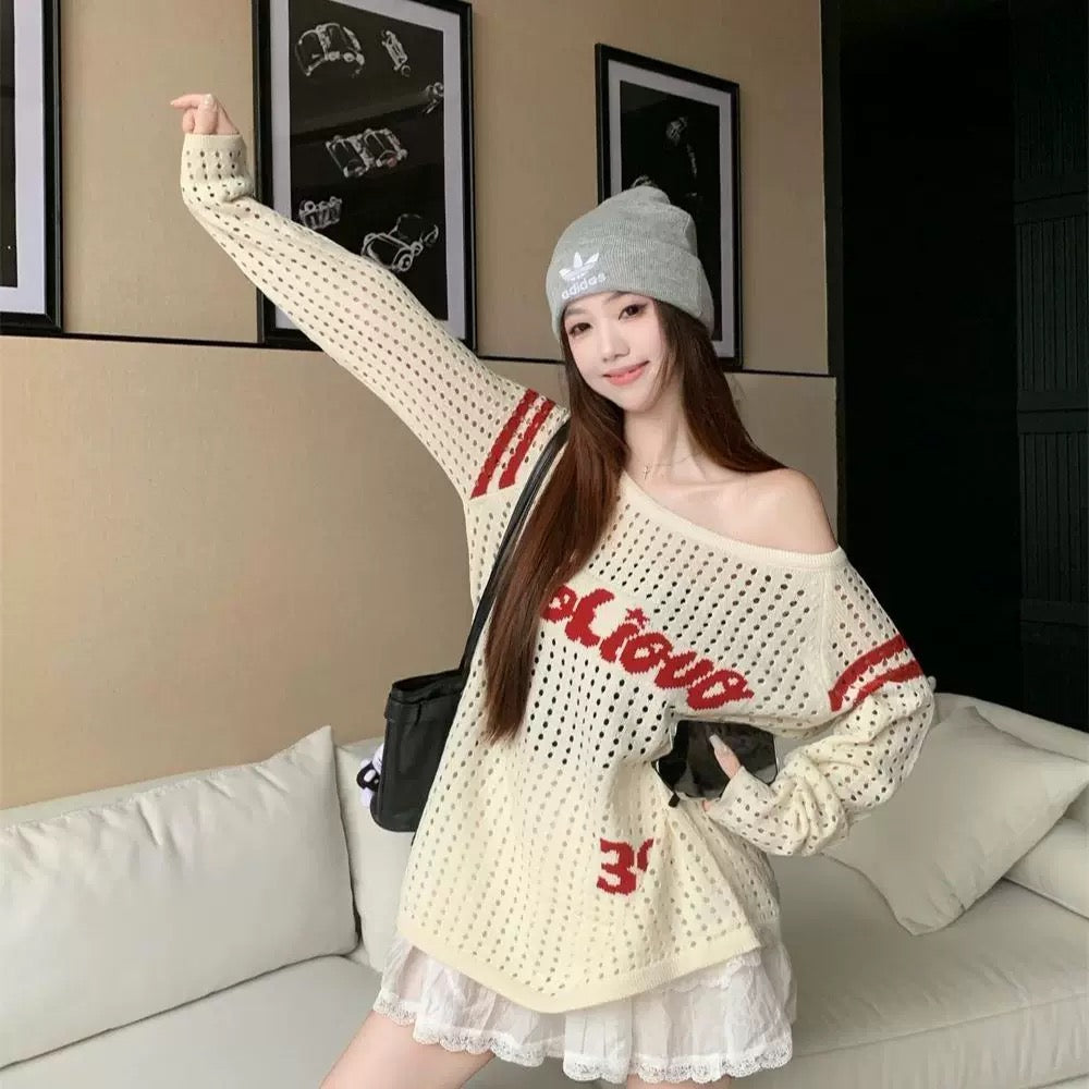 Vintage Off-Shoulder knit Oversized Top