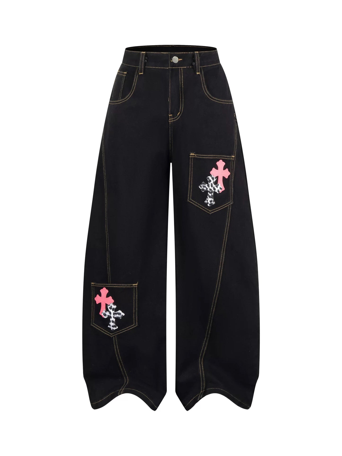 cross patch baggy denim jeans