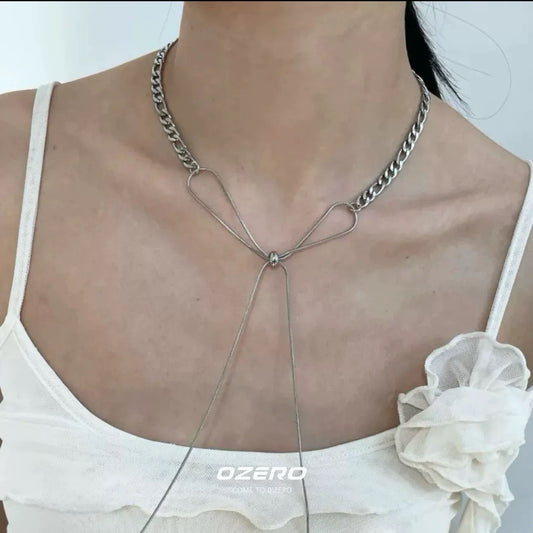 Silver Adjustable Bow Necklace