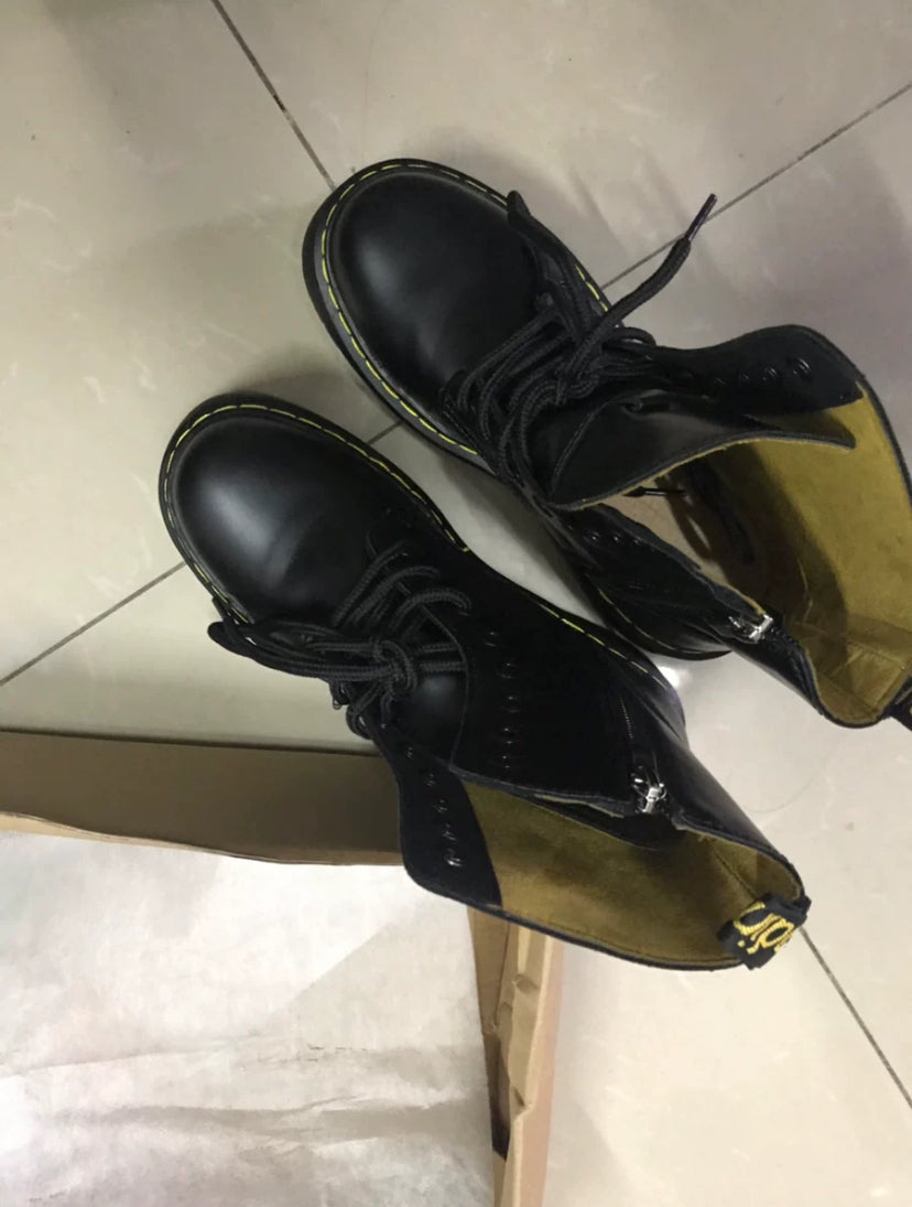 Black leather biker boots