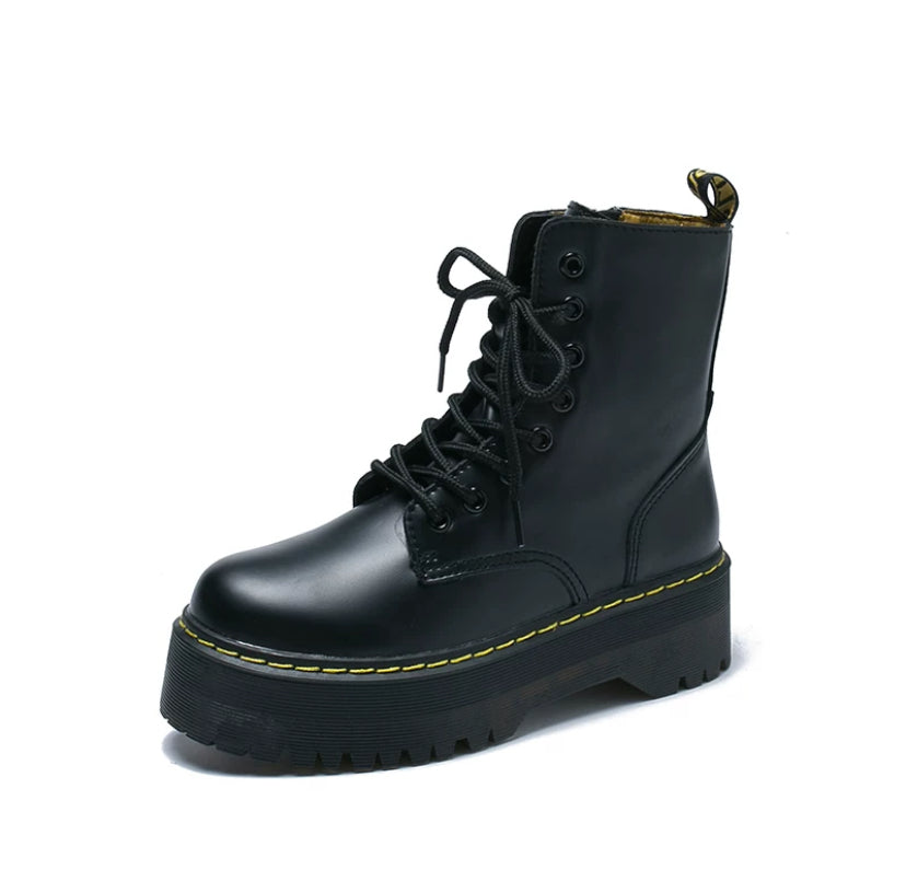 Black leather biker boots