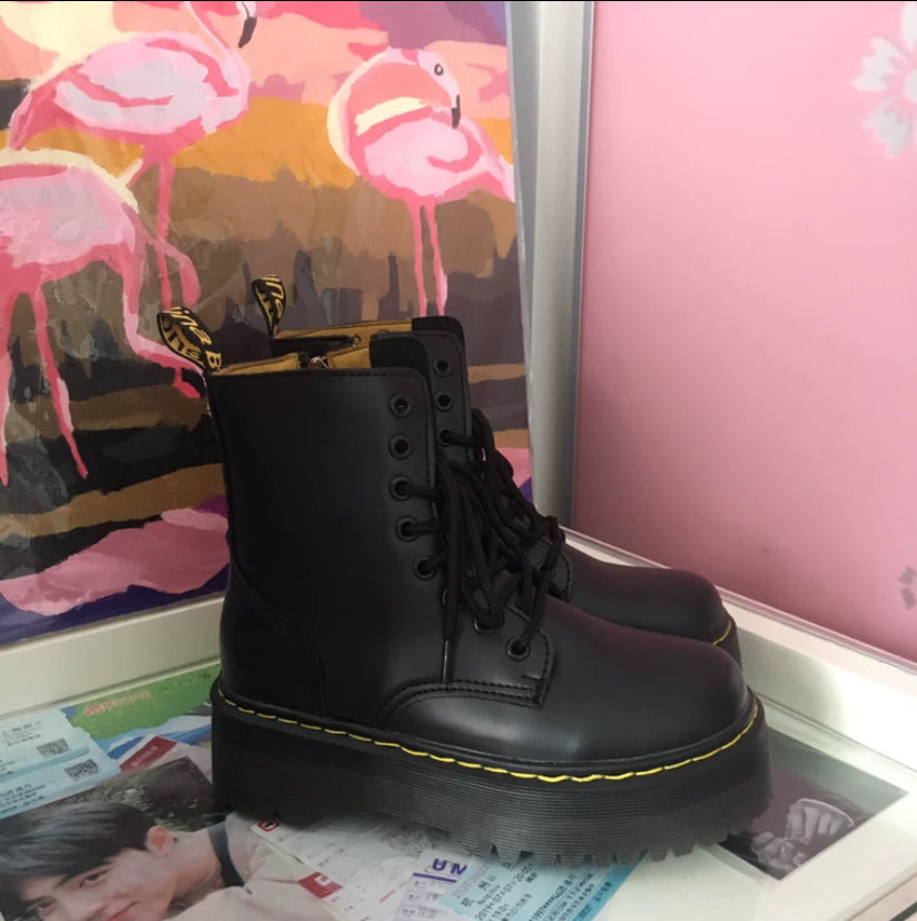 Black leather biker boots