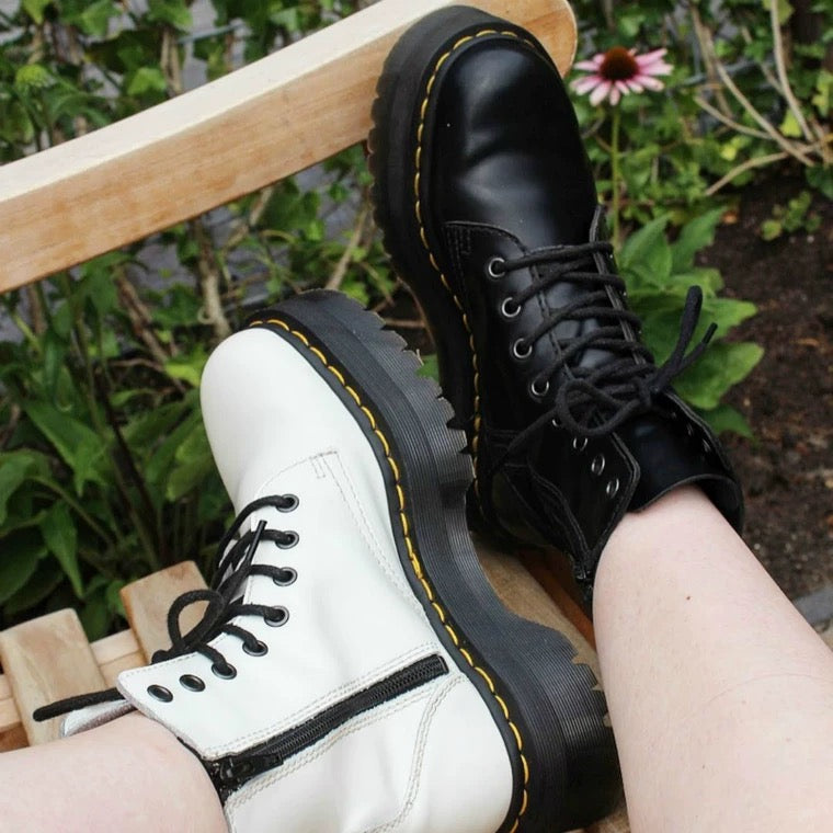 Black leather biker boots