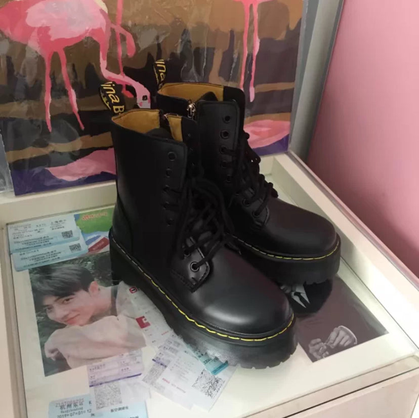 Black leather biker boots