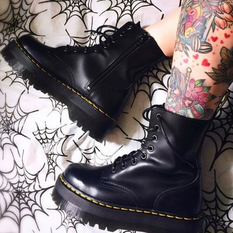 Black leather biker boots