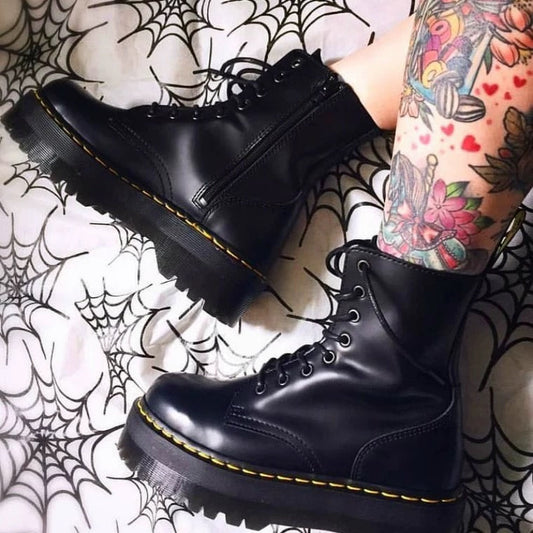 Black leather biker boots
