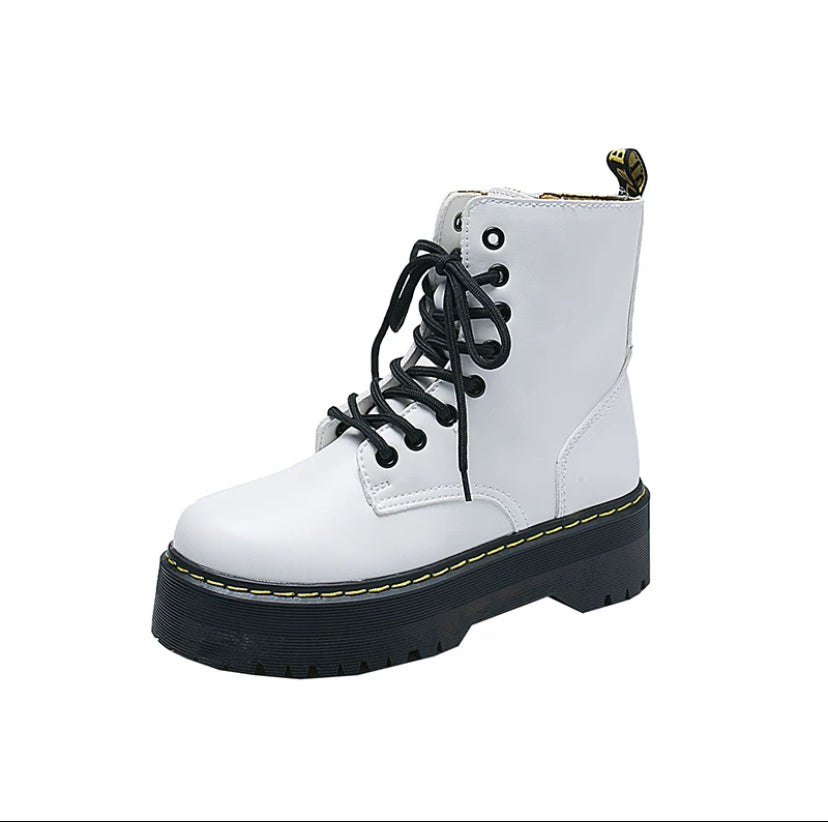 Black leather biker boots