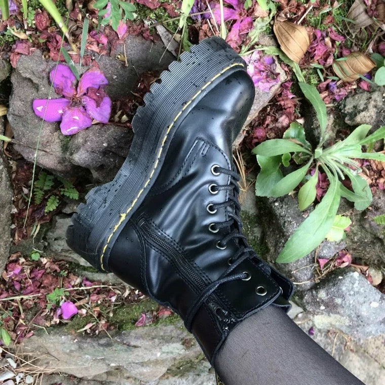 Black leather biker boots